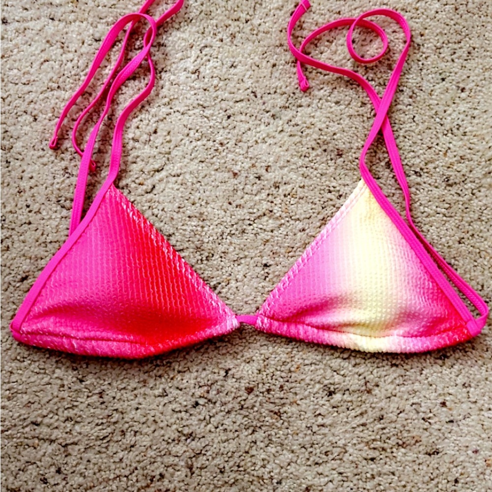 Pink and Yellow Triangle Bikini Top